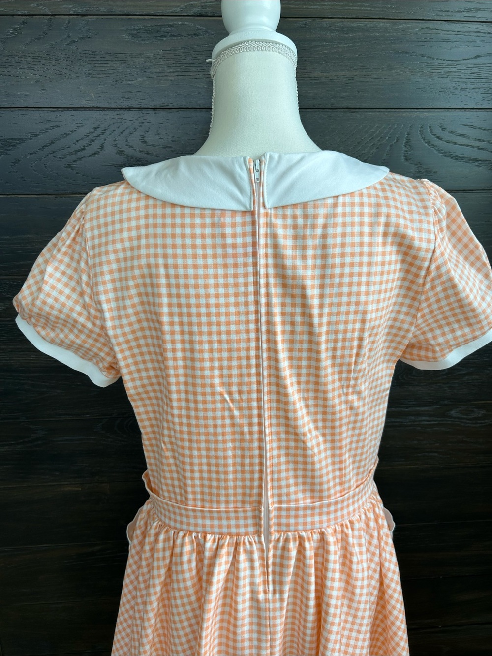Pinup Couture Peach Orange Gingham Dee Dee Waitress Puff Sleeve Retro Dress XL - Picture 6 of 16
